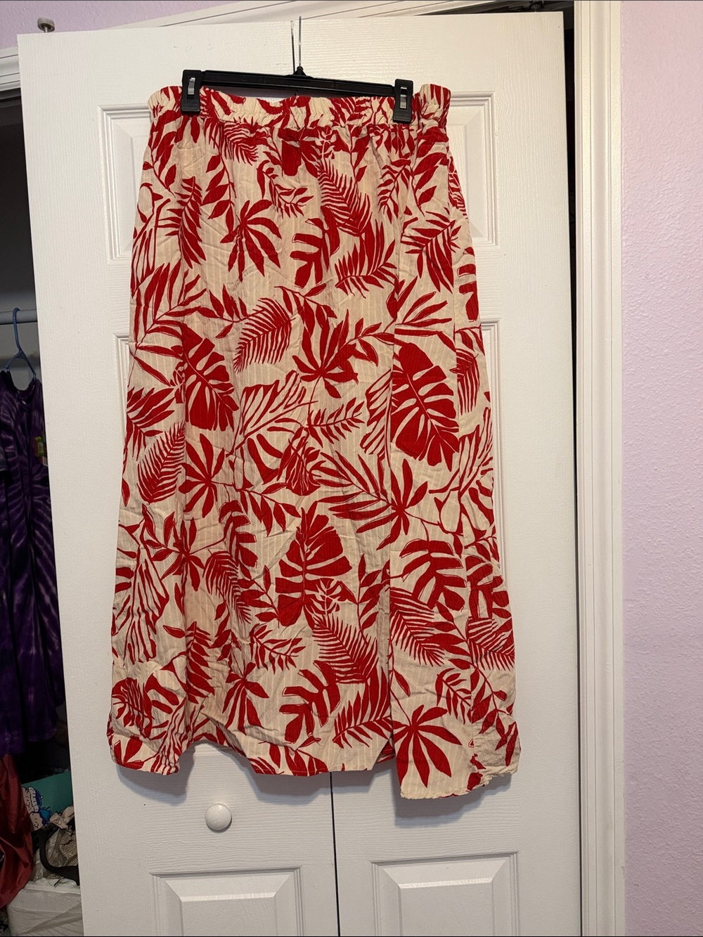 Primark Red Tropical Leaf Maxi Skirt on Cream